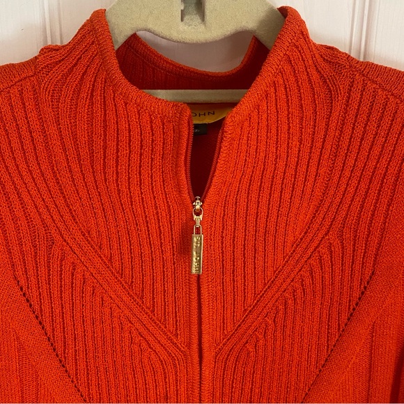 St John Zip Up Wool Blend Sweater in Tangerine - Picture 2 of 7